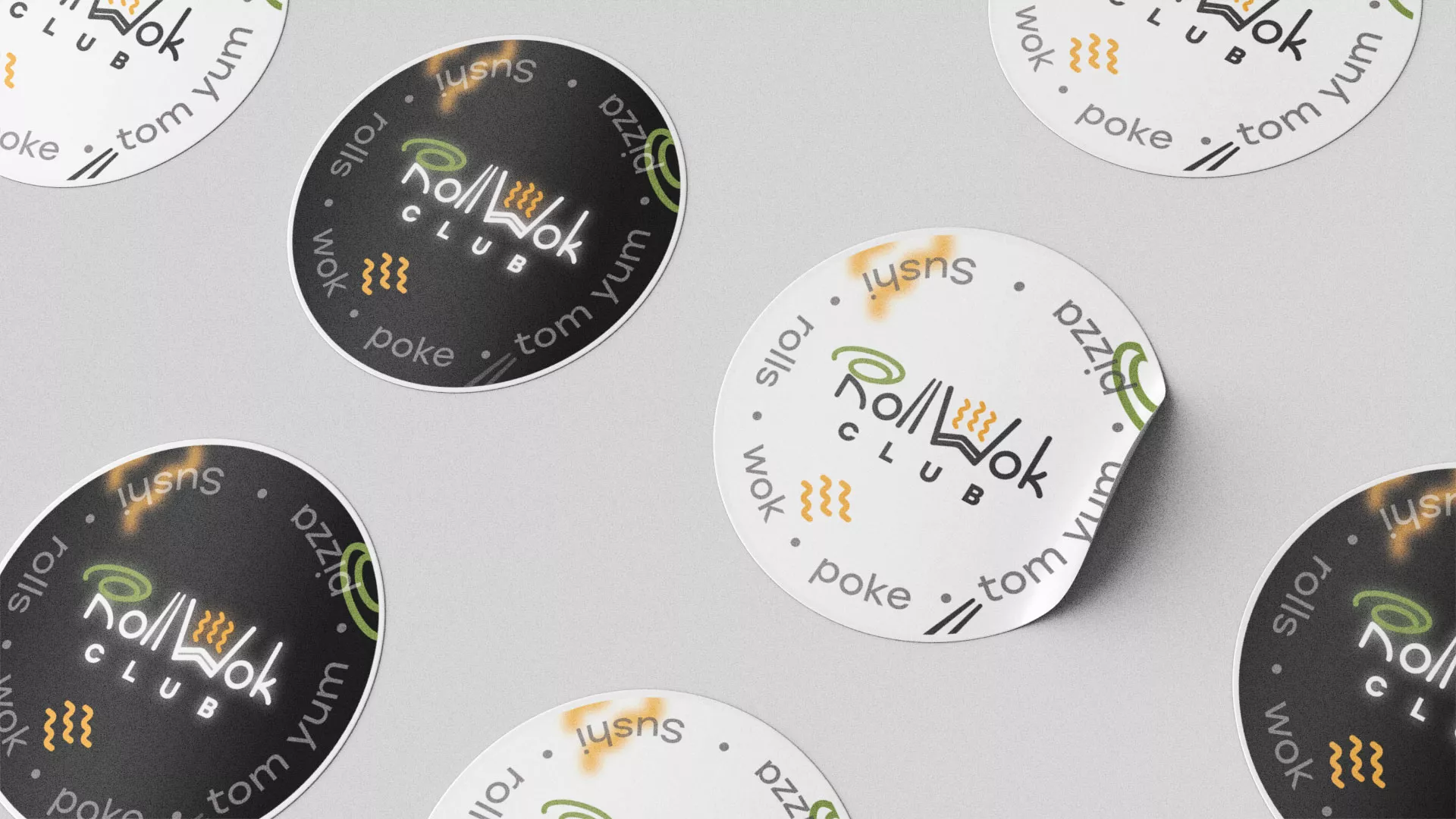 Разработка наклеек для суши-бара «Roll Wok Club» в Свердловском